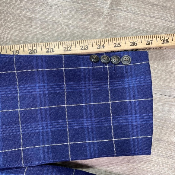 Haggar Blazer Mens 52R Blue Plaid Windowpane Tailored Fit Sport Coat Jacket - Picture 4 of 12